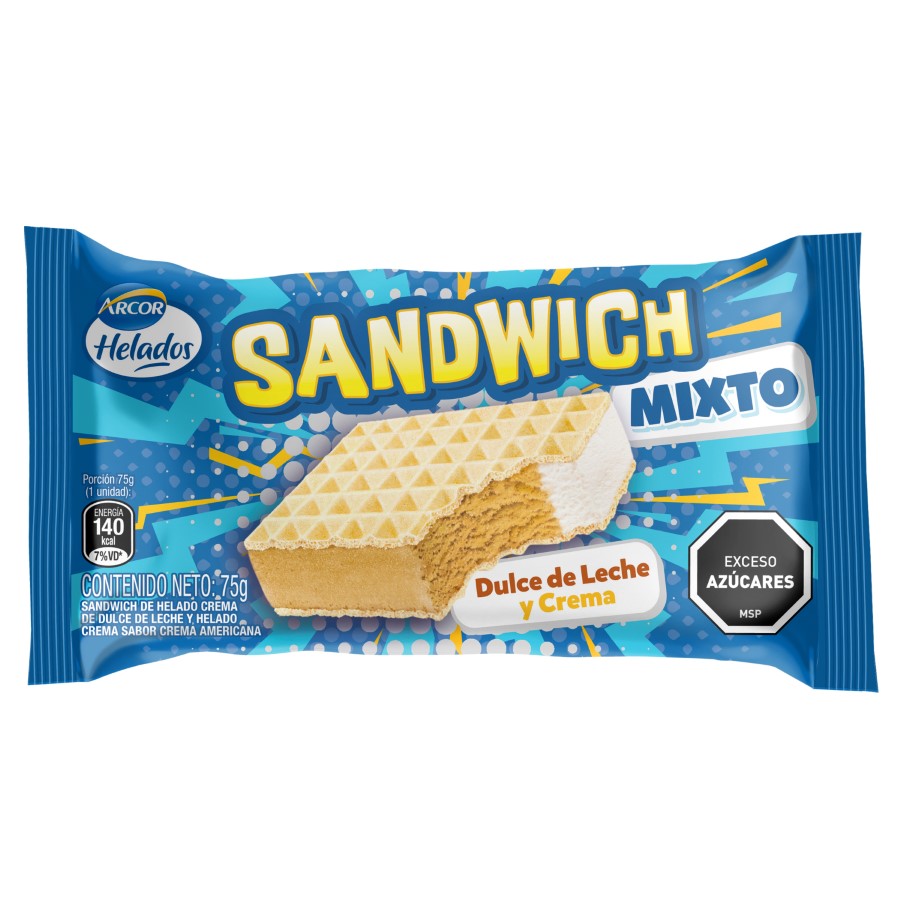 Helado Arcor Sandwich Crema Y Dulce De Leche 75g