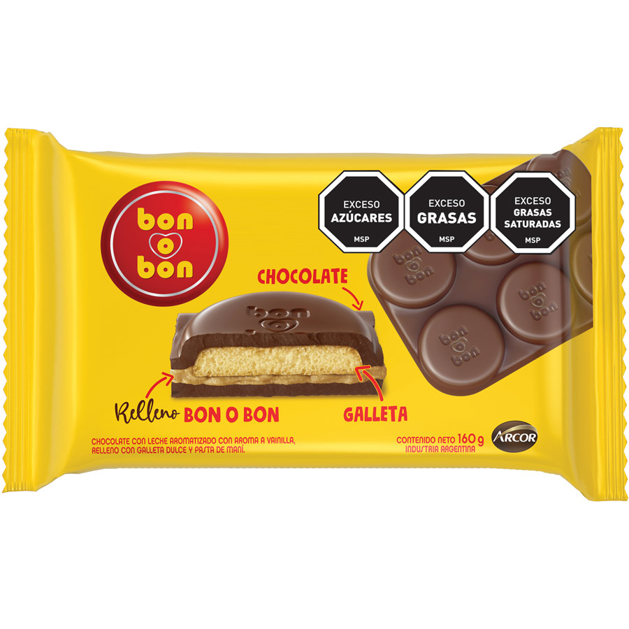 Tableta Bon O Bon Chocolate Con Leche Y Galletita 160g