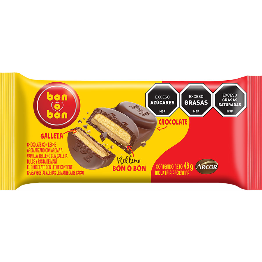 Tableta Bon O Bon Chocolate Con Leche Y Galletita 48g