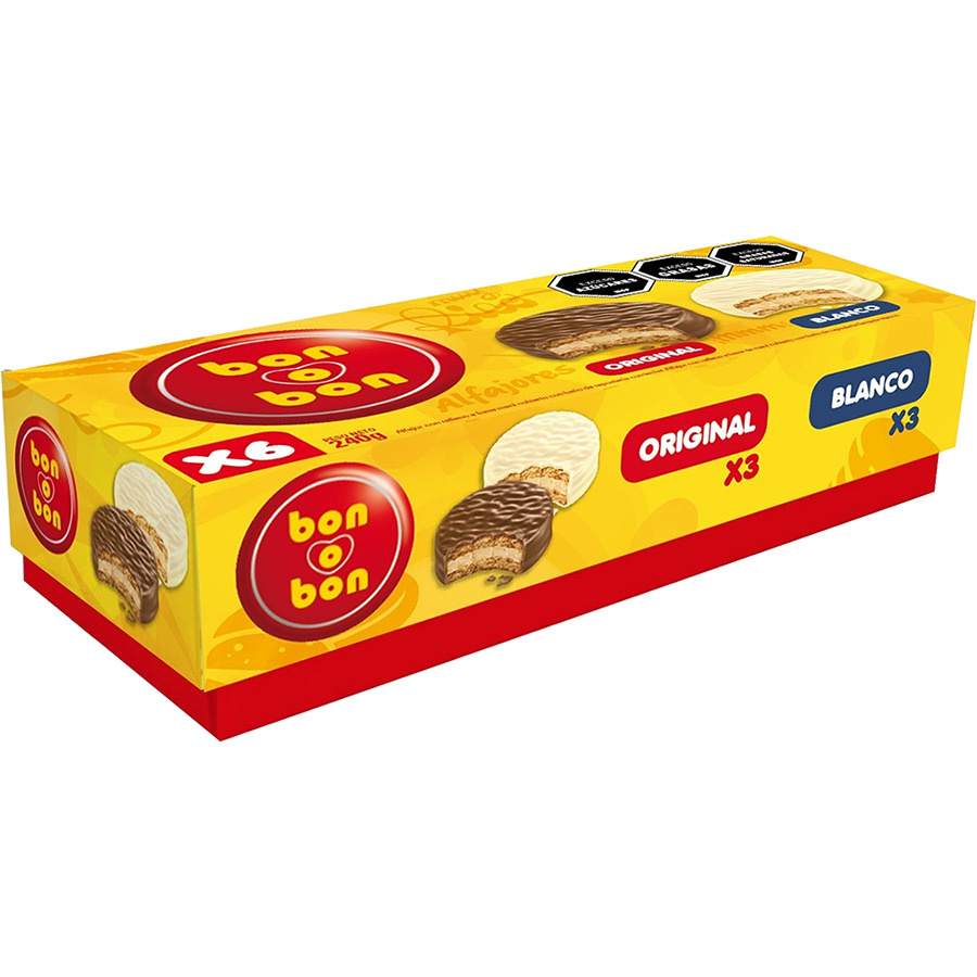 Alfajor Bon O Bon X6 Chocolate Con Leche Y Blanco 240g